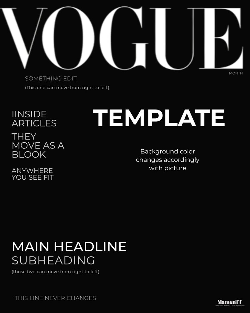 Editorial cover template, the underlying structure showing fixed and movable elements